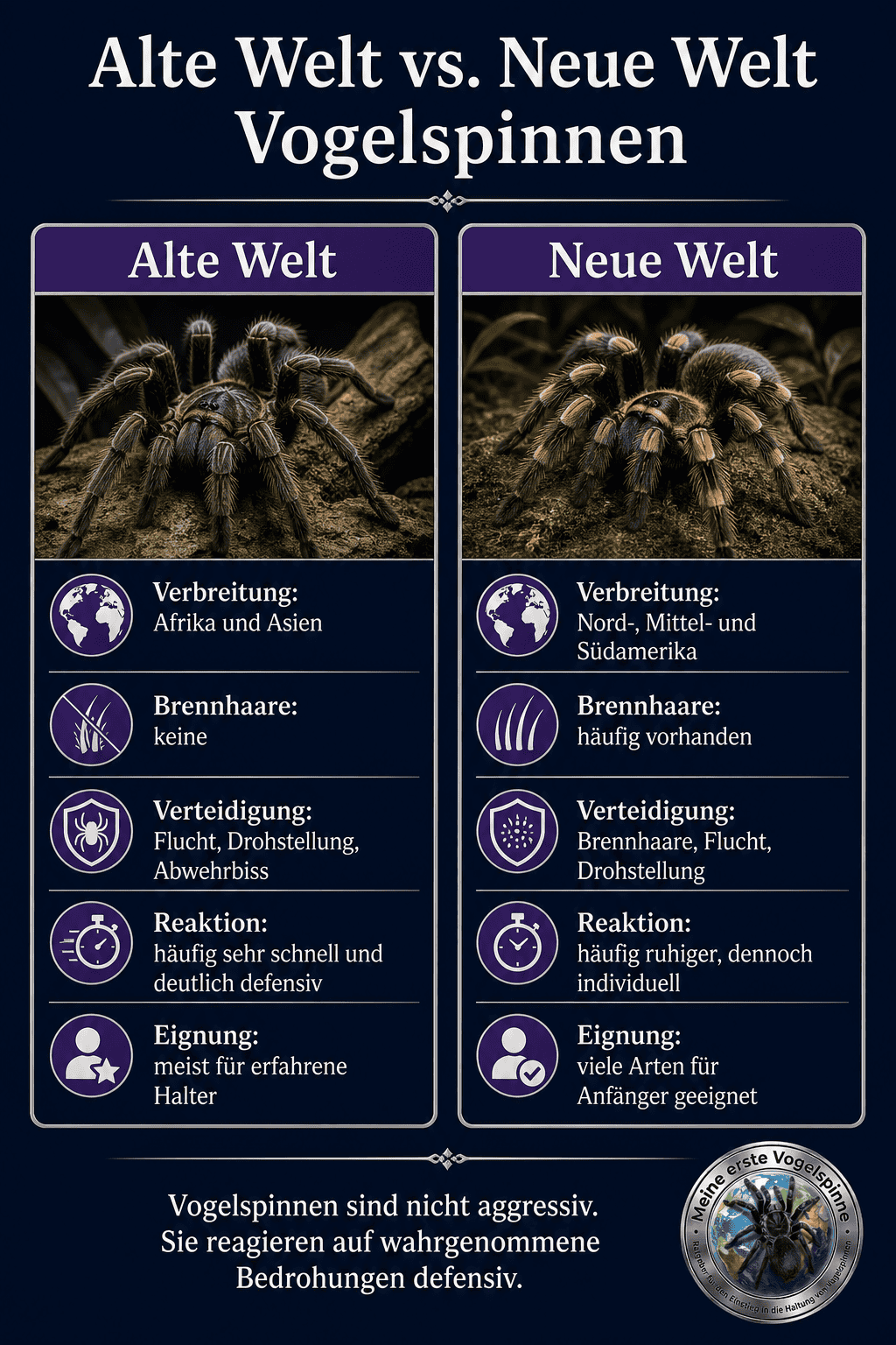 Infografik: Unterschiede zwischen Alte-Welt- und Neue-Welt-Vogelspinnen